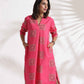 trueBrowns Pink Cotton Print A-line Dress | Swadesiicart