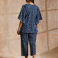 trueBrowns Indigo Dabu Floral Print Cotton Kaftan Co-Ord Set - Swadesiicart