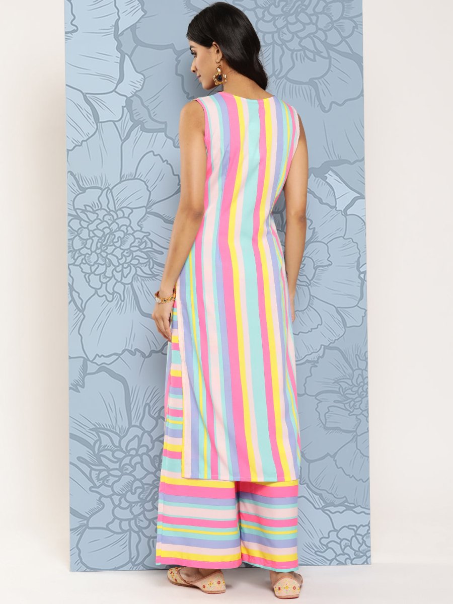 Ahalyaa Striped Empire Gotta Patti Kurta With Palazzos | Swadesiicart