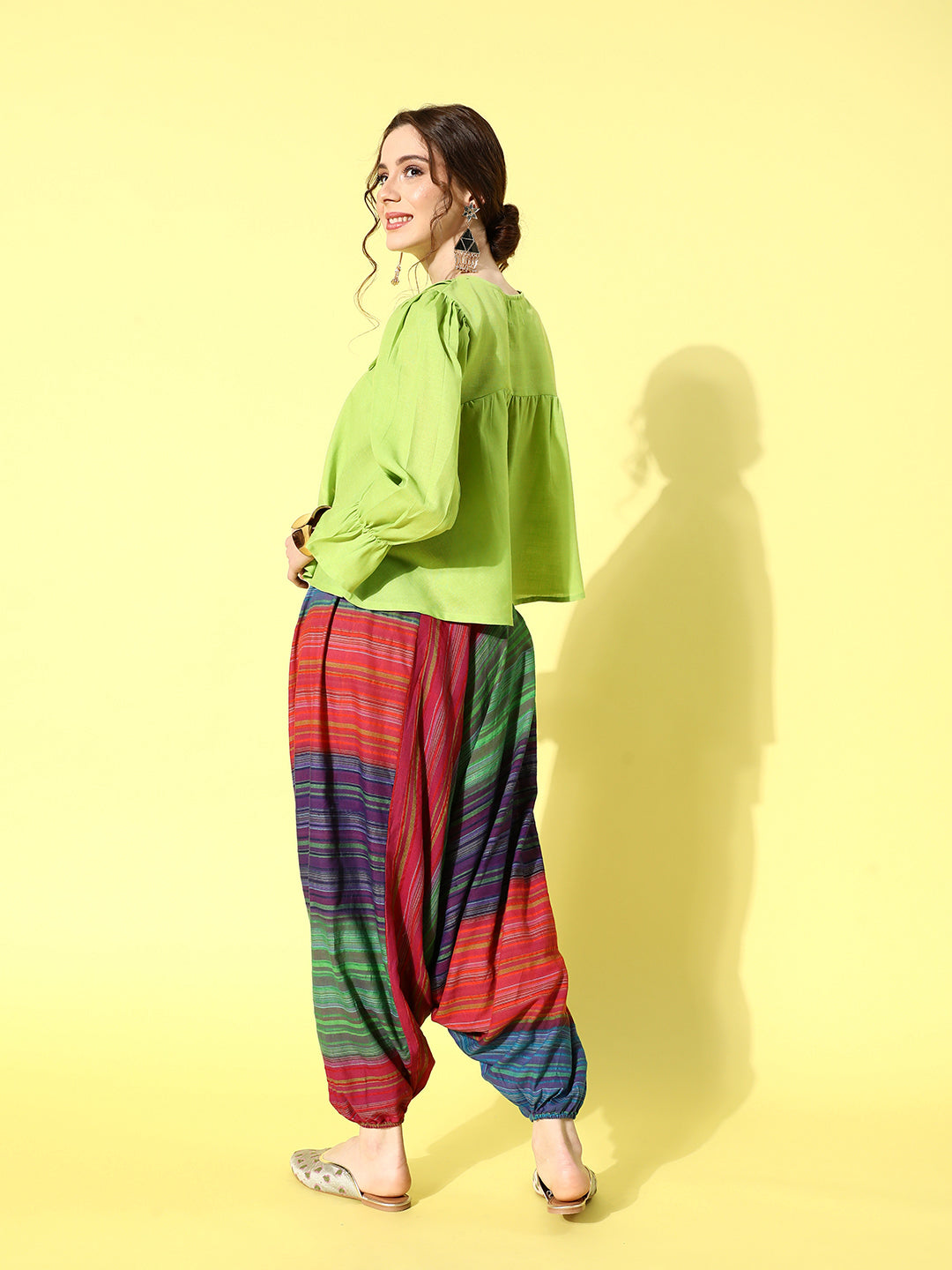 InWeave Women's Green Top With Multi Clr Harem Set - Swadesiicart