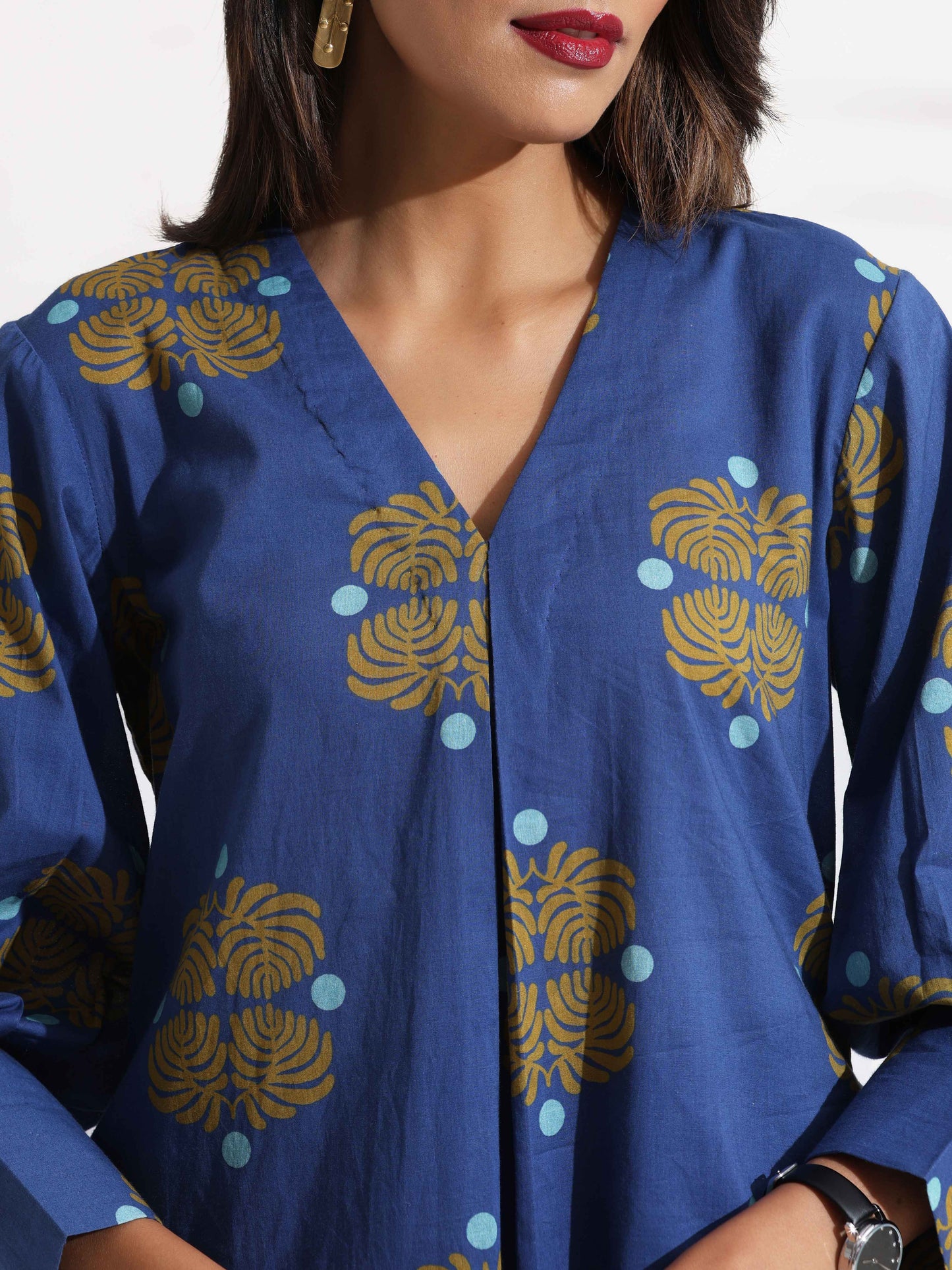 trueBrowns Blue Cotton Print Top & Pants Co-ord Set - Swadesiicart