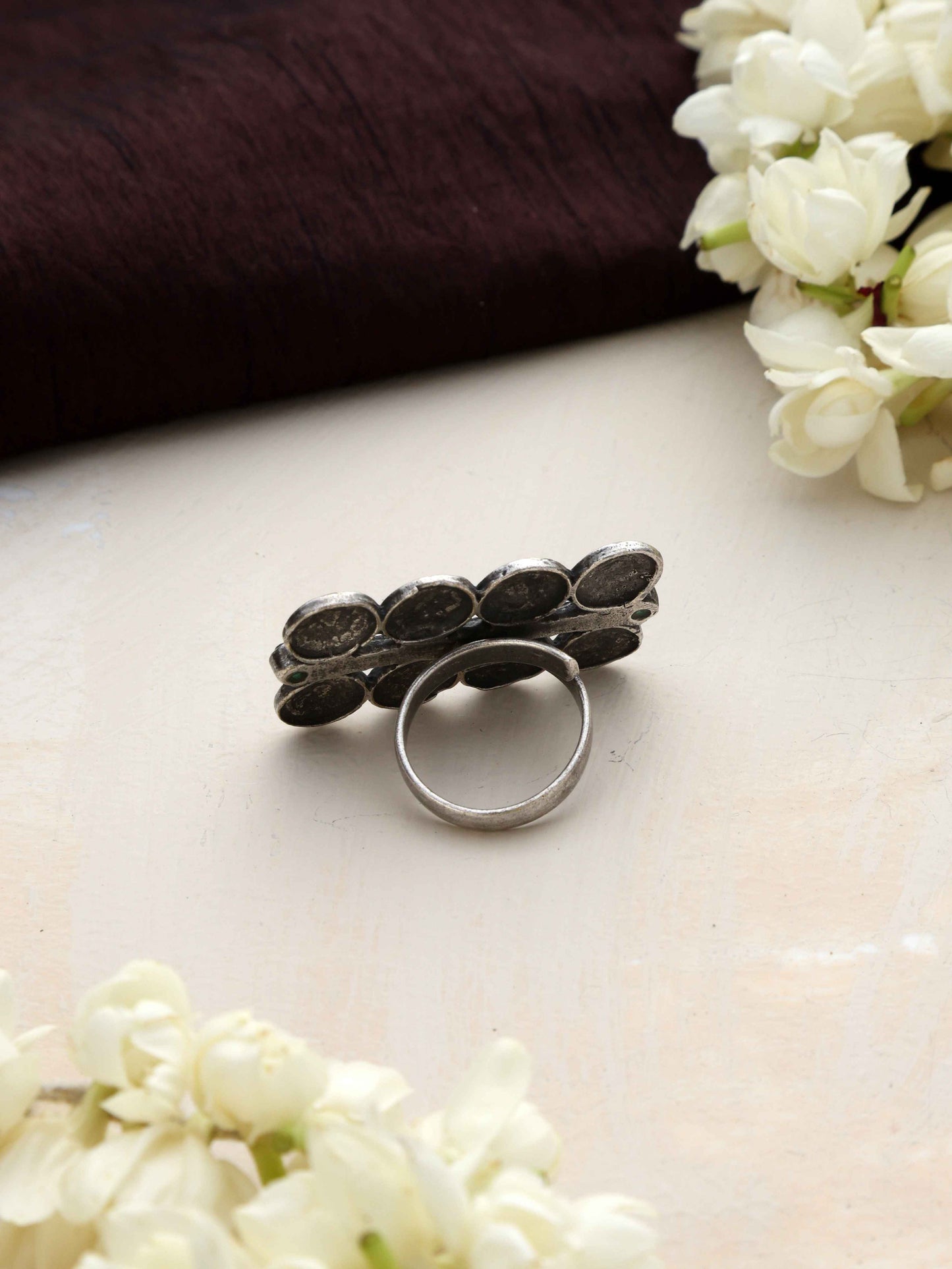 trueBrowns Silver Tone Abstract Sign Ring | Swadesiicart