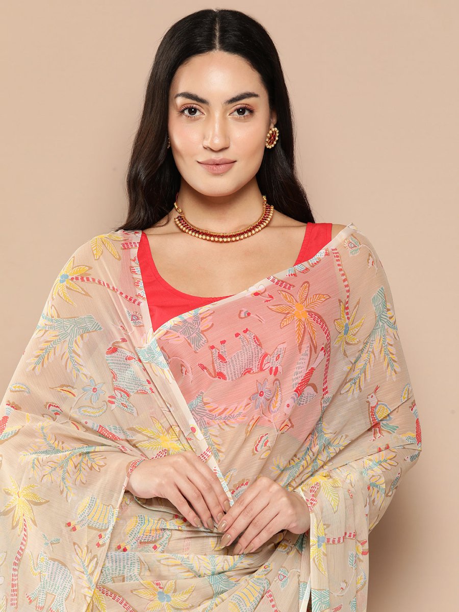 Ahalyaa Floral Printed Poly Chiffon Saree | Swadesiicart