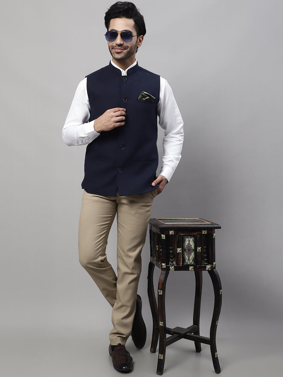 Even Apparels Men's Blue Pure Wool Nehru Jacket | Swadesiicart