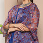 InWeave Ink Blue Strappy Set With Mauve Print Floral Cape - Swadesiicart