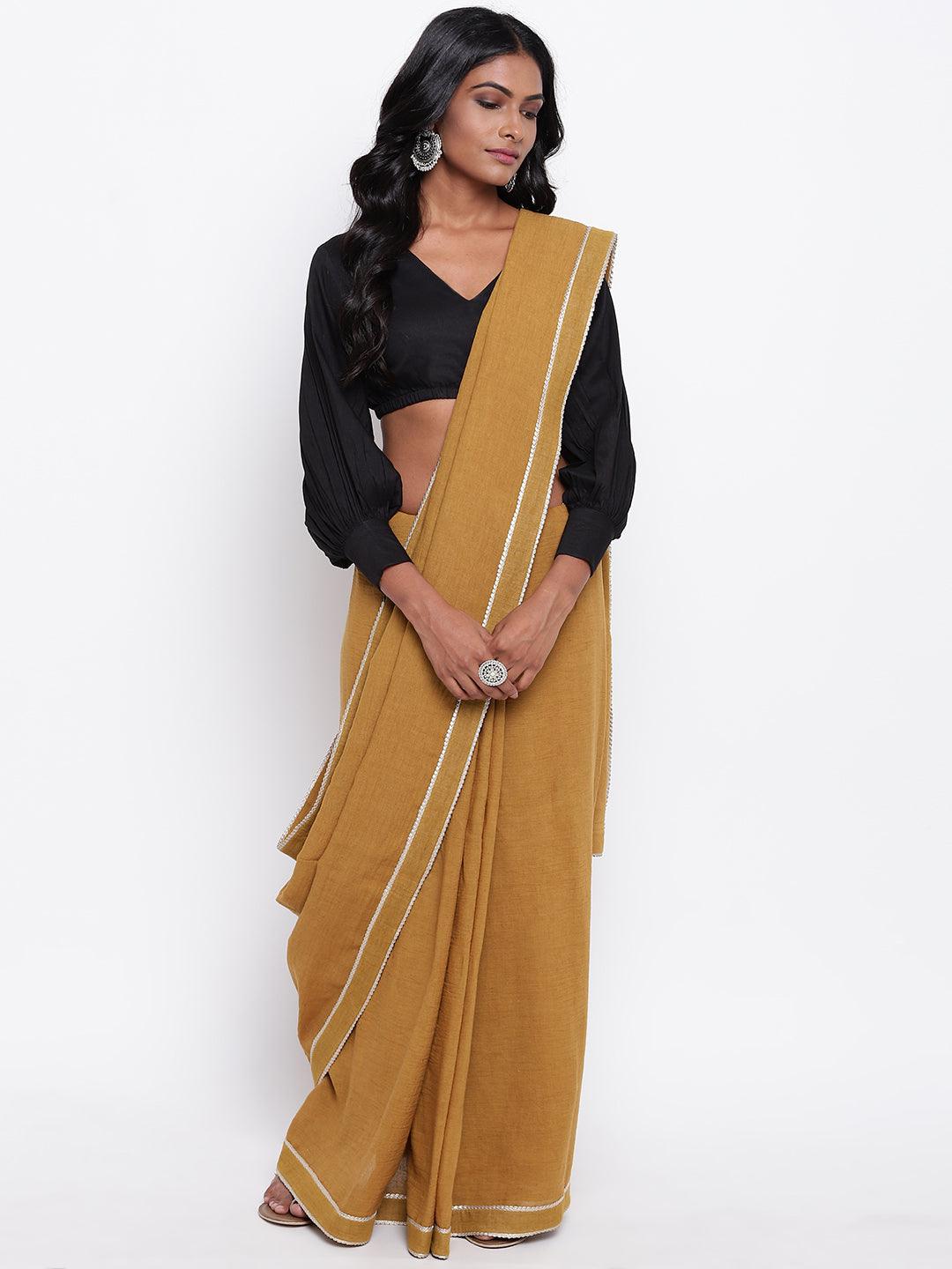 trueBrowns Black Gathered Sleeve Top | Swadesiicart