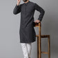 Even Apparels Black Pure Cotton Kurta With Band Collar | Swadesiicart