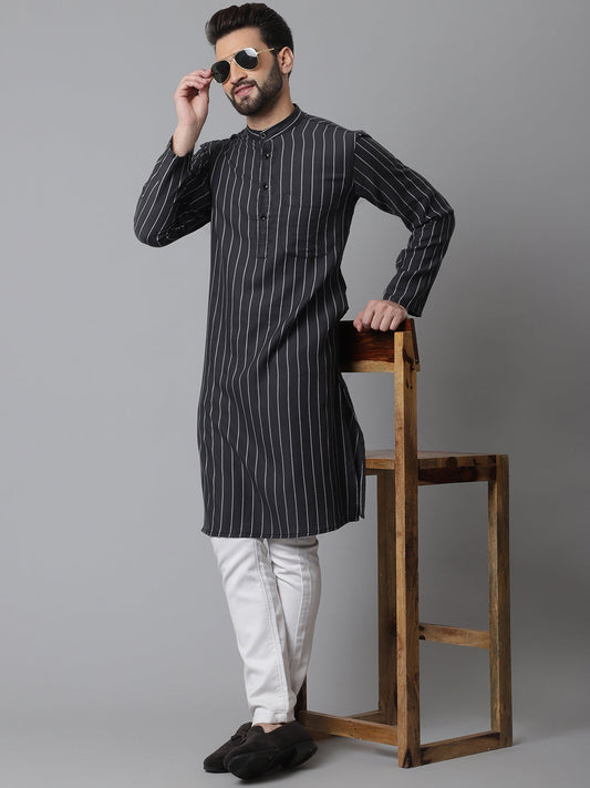 Even Apparels Black Pure Cotton Kurta With Band Collar | Swadesiicart