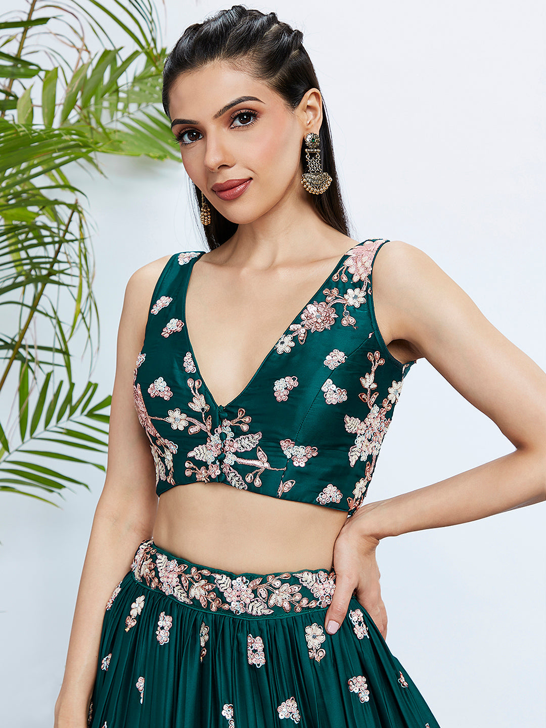 House of Panchhi Teal Pure Georgette Sequins And Thread Embroidery Lehenga Choli & Dupatta | Swadesiicart