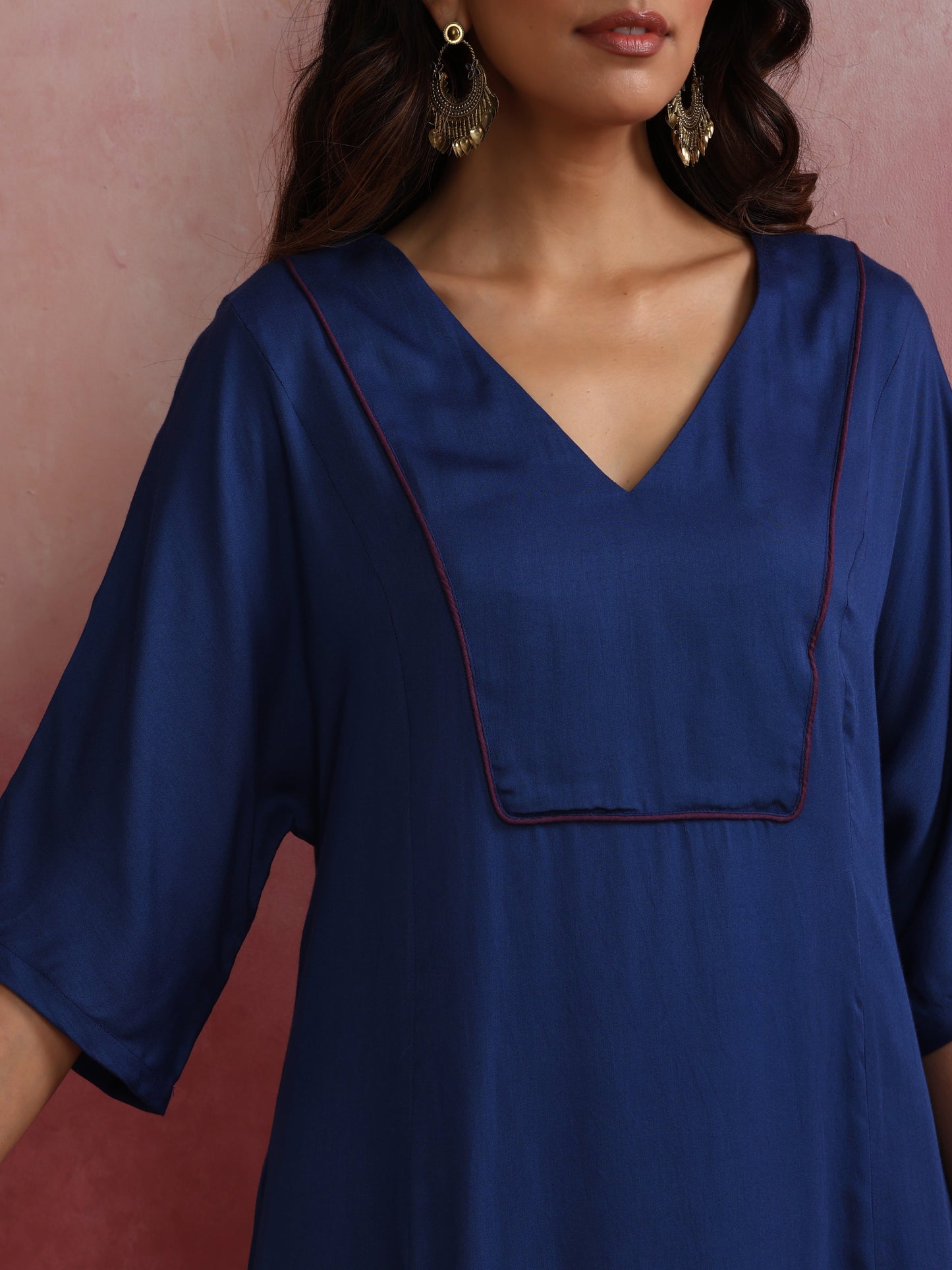 trueBrowns Blue Modal Kimono sleeve Kurta set | Swadesiicart