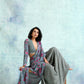 trueBrowns Grey Printed Velvet Ready to Wear Saree | Swadesiicart