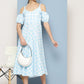 Ahalyaa Checked Cold-Shoulder Sleeves Midi Empire Ethnic Dress | Swadesiicart
