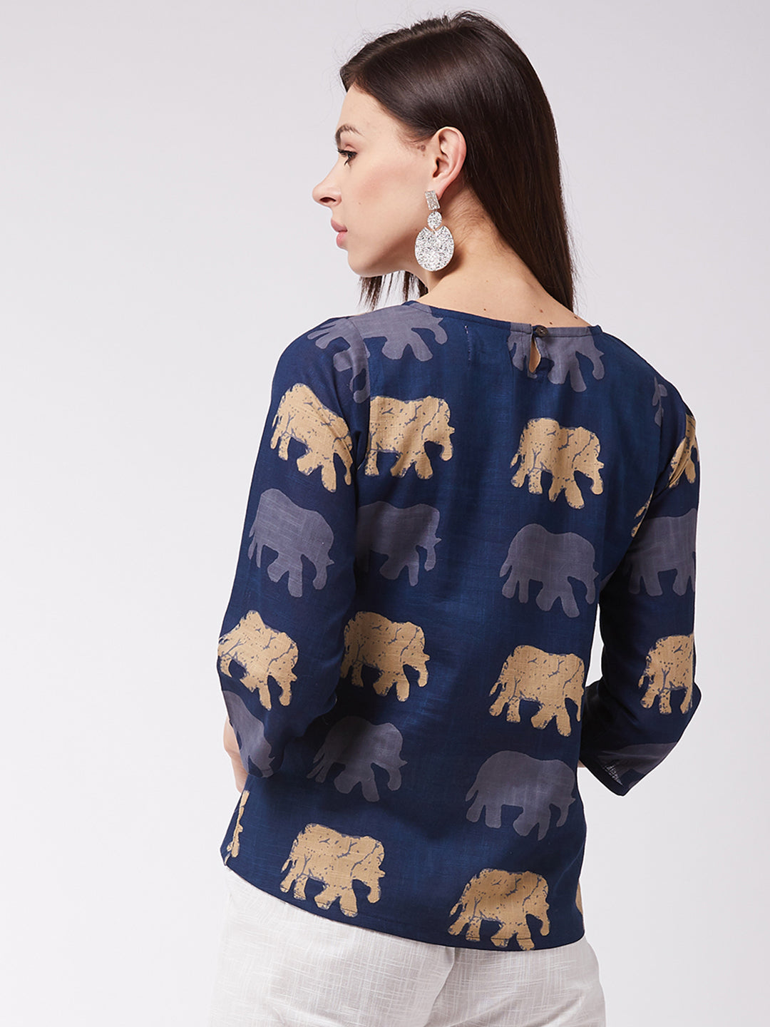 InWeave Elephant Print Blue Top - Swadesiicart