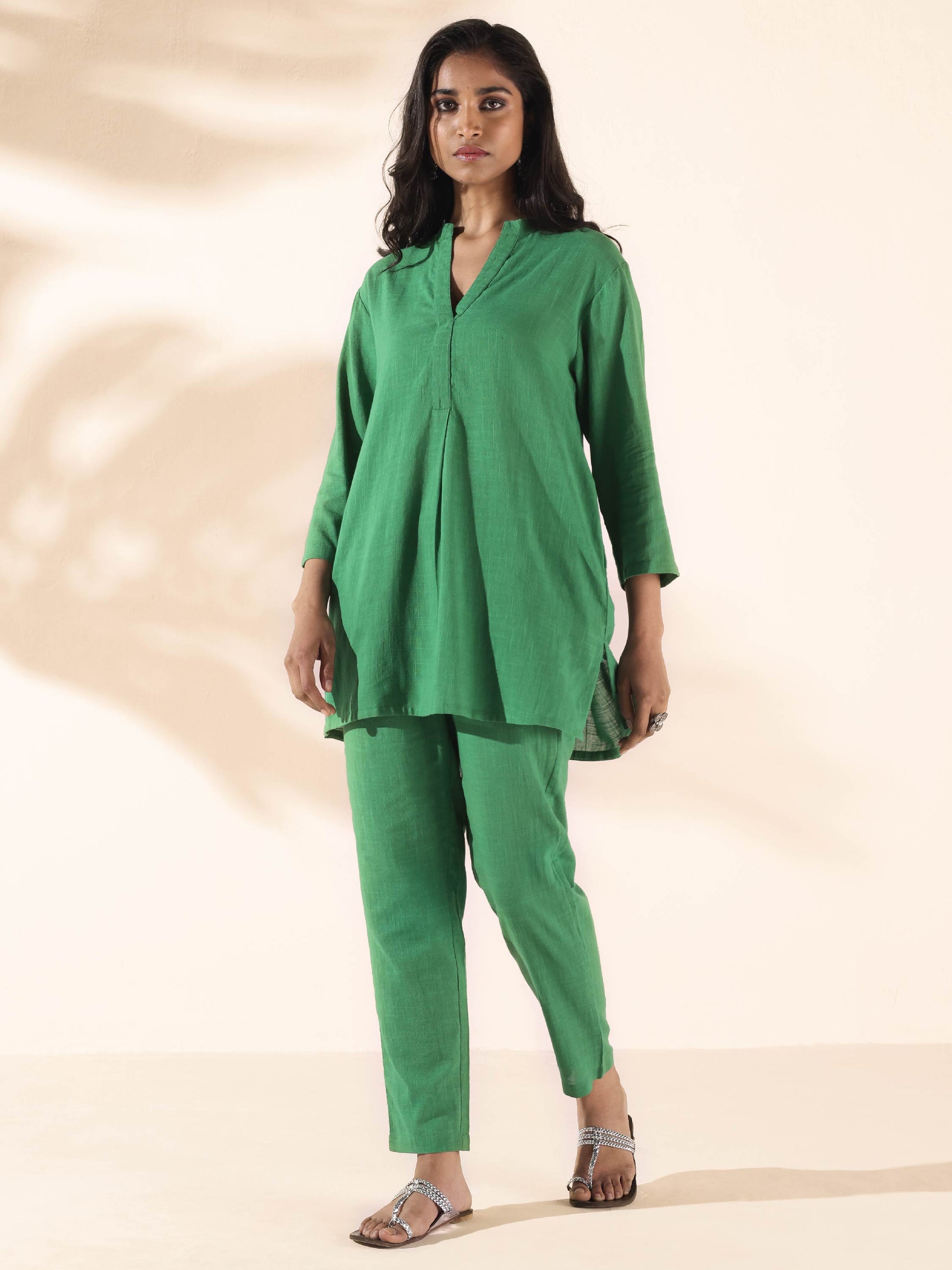 trueBrowns Green Cotton Relaxed Co-ord Set - Swadesiicart