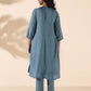 trueBrowns Turquoise Viscose Dobby Flared Kurta Pant Set | Swadesiicart