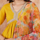 InWeave Women's Mustard Alia Neck Style Gota Set W Organza Dupatta - Swadesiicart