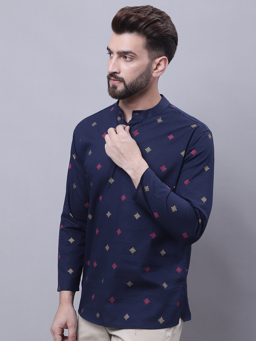 Even Apparels Blue Pure Cotton Short Kurta With Band Collar | Swadesiicart