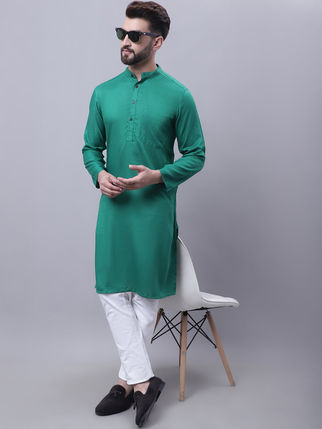 Even Apparels Green Kurta With Band Collar | Swadesiicart