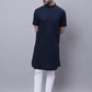 Even Apparels Blue Pure Cotton Short Sleeves Kurta With Band Collar | Swadesiicart