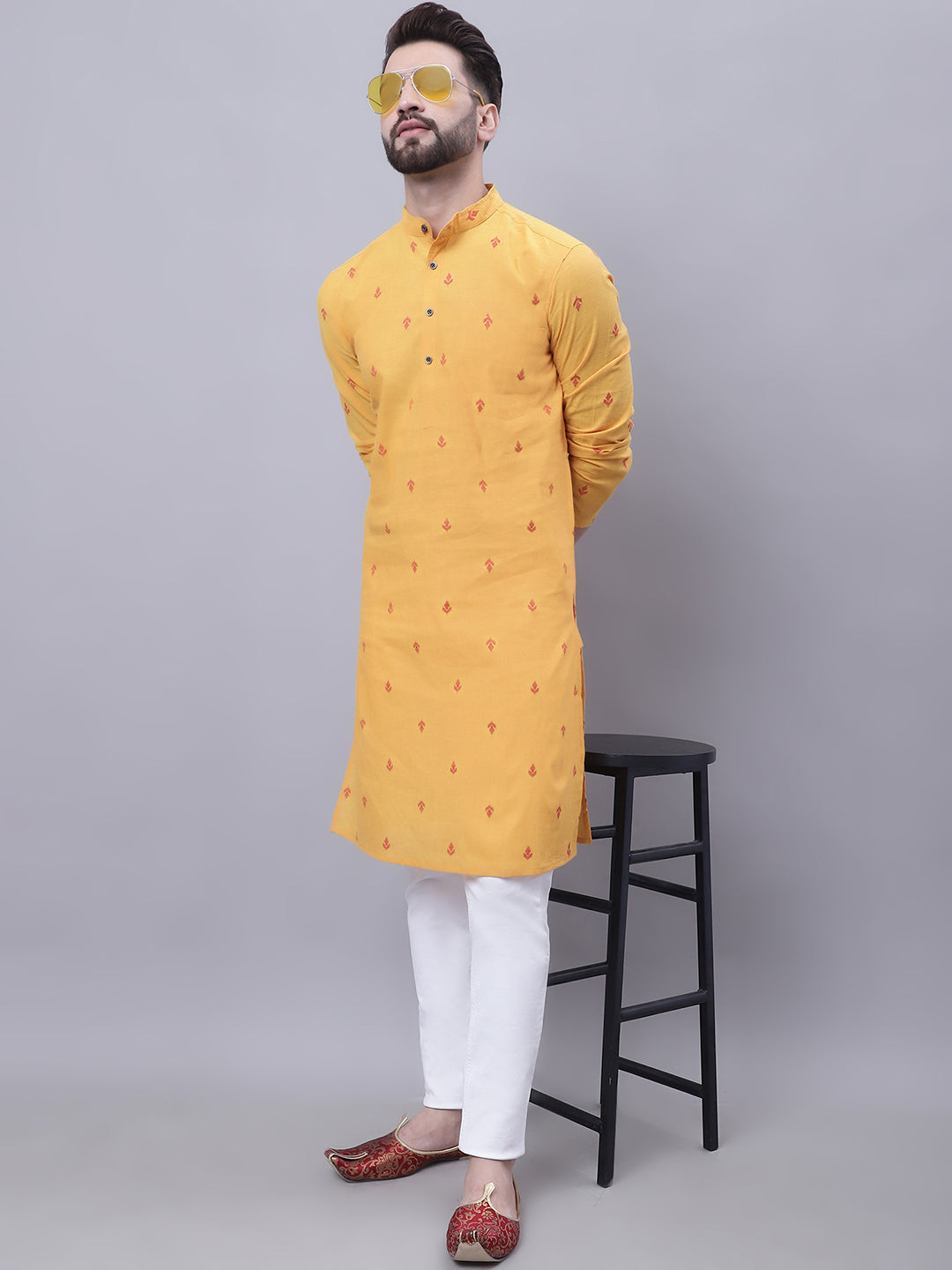 Even Apparels Yellow Pure Cotton Kurta With Band Collar | Swadesiicart