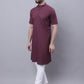 Even Apparels Wine Pure Cotton Short Sleeves Kurta With Band Collar | Swadesiicart