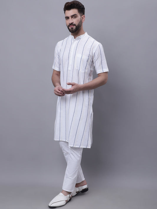 Even Apparels Cream Pure Cotton Short Sleeves Kurta With Band Collar | Swadesiicart