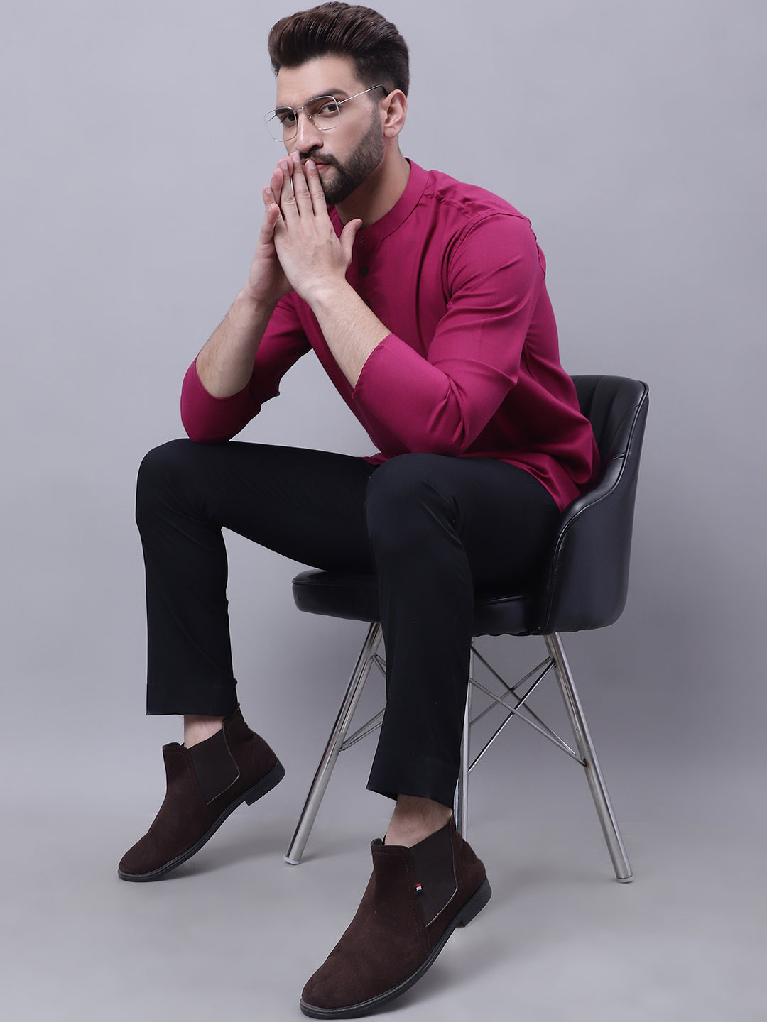 Even Apparels Wine Pure Cotton Short Kurta With Band Collar | Swadesiicart