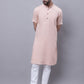 Even Apparels Peach Pure Cotton Short Sleeves Kurta With Band Collar | Swadesiicart