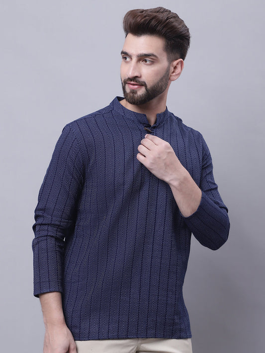 Indian Clothing Even Apparels Blue Pure Cotton Short Kurta With Band Collar | Swadesiicart