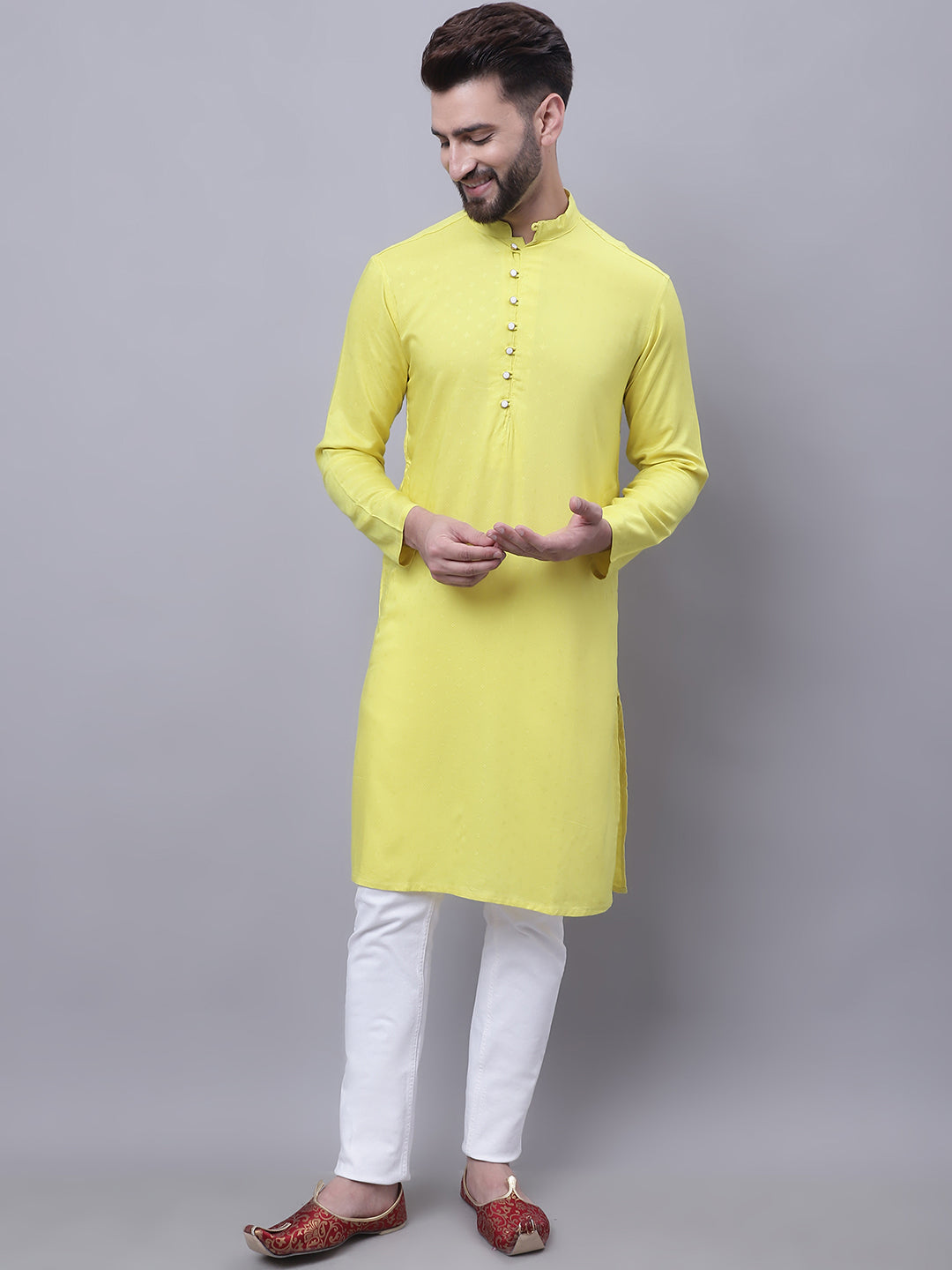 Even Apparels Yellow Pure Cotton Short Sleeves Kurta With Band Collar | Swadesiicart