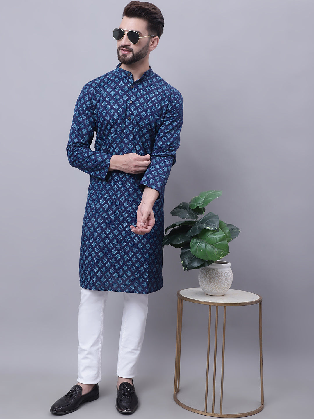 Even Apparels Blue Pure Cotton Kurta With Band Collar | Swadesiicart