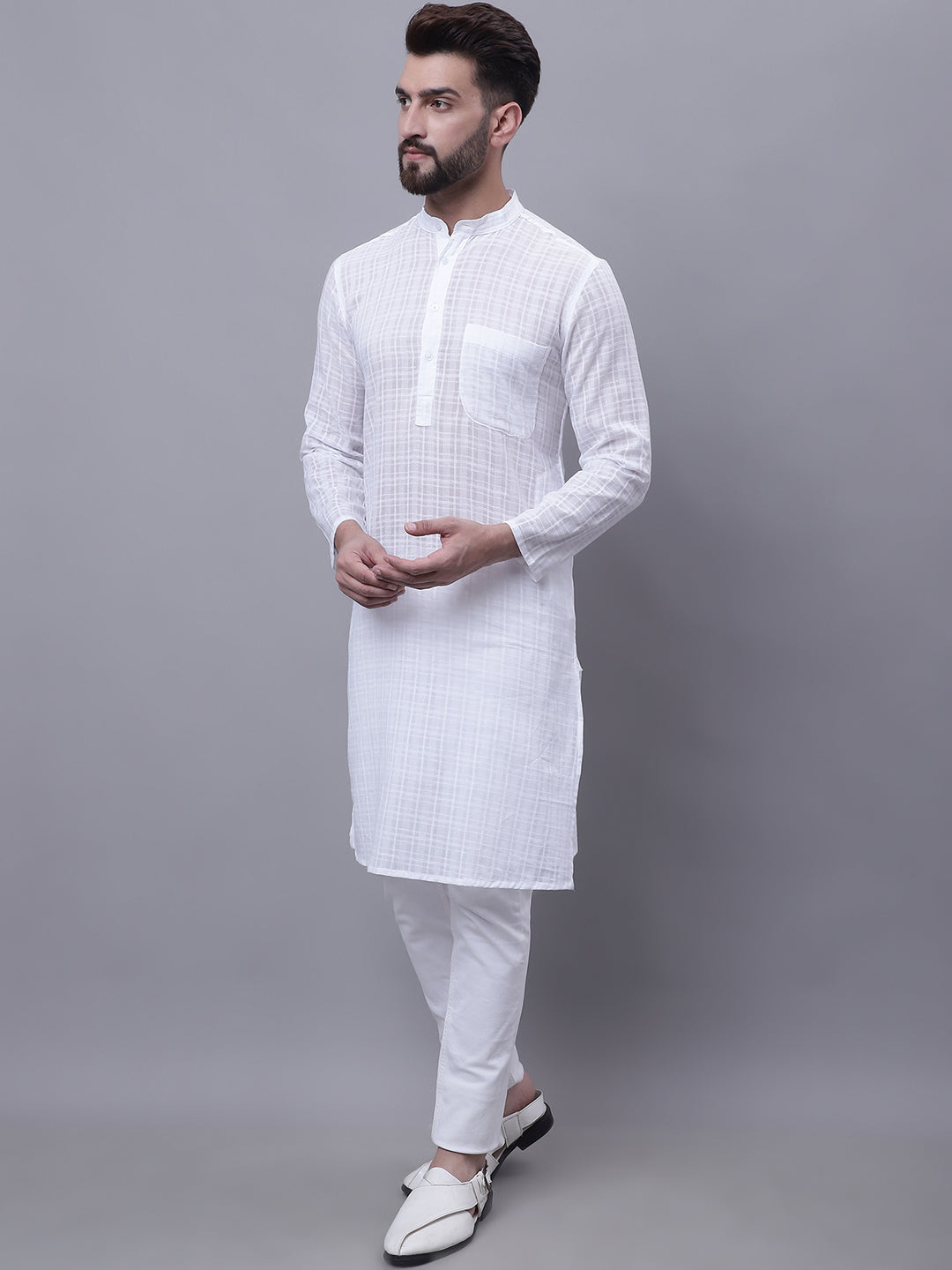 Even Apparels White Pure Cotton Kurta With Band Collar | Swadesiicart