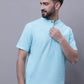 Even Apparels Blue Pure Cotton Short Kurta With Band Collar | Swadesiicart