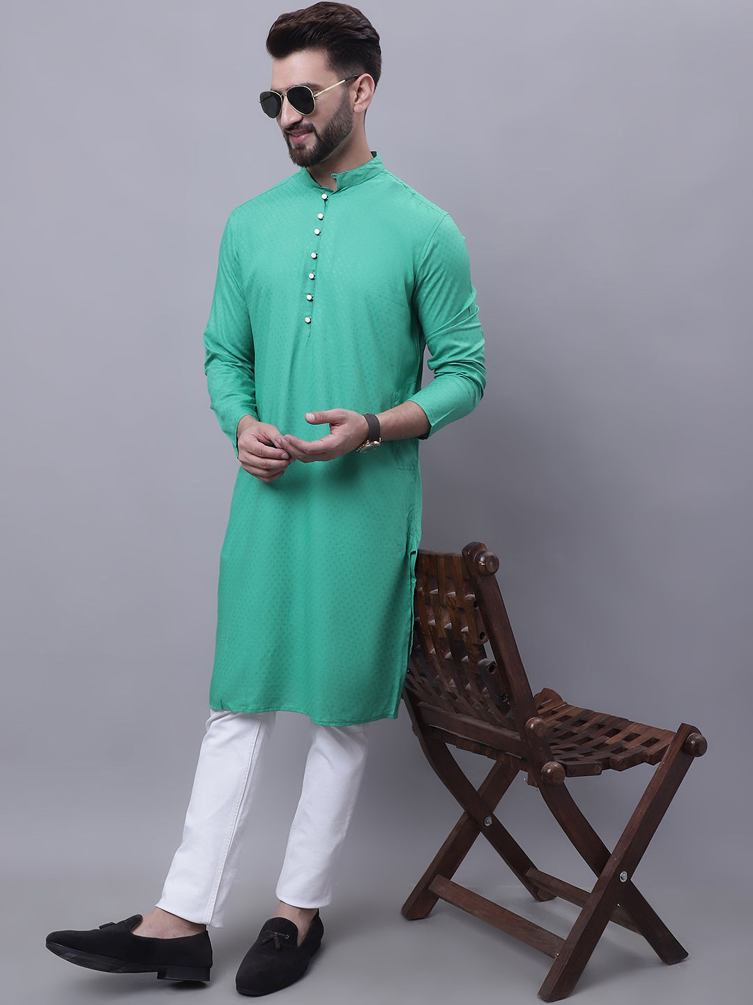 Even Apparels Green Kurta With Band Collar | Swadesiicart