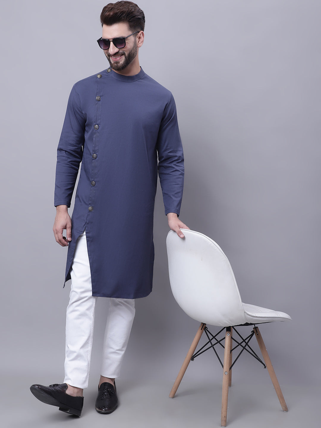 Even Apparels Grey Sherwani Kurta With Asymetrical Cut | Swadesiicart