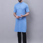 Even Apparels Blue Pure Cotton Short Sleeves Kurta With Band Collar | Swadesiicart