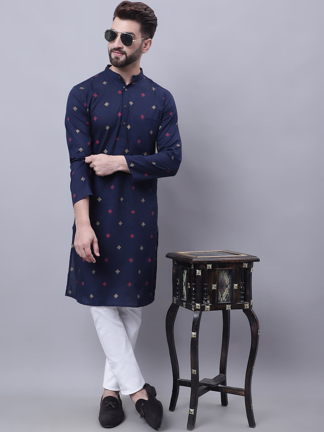 Even Apparels Blue Pure Cotton Kurta With Band Collar | Swadesiicart
