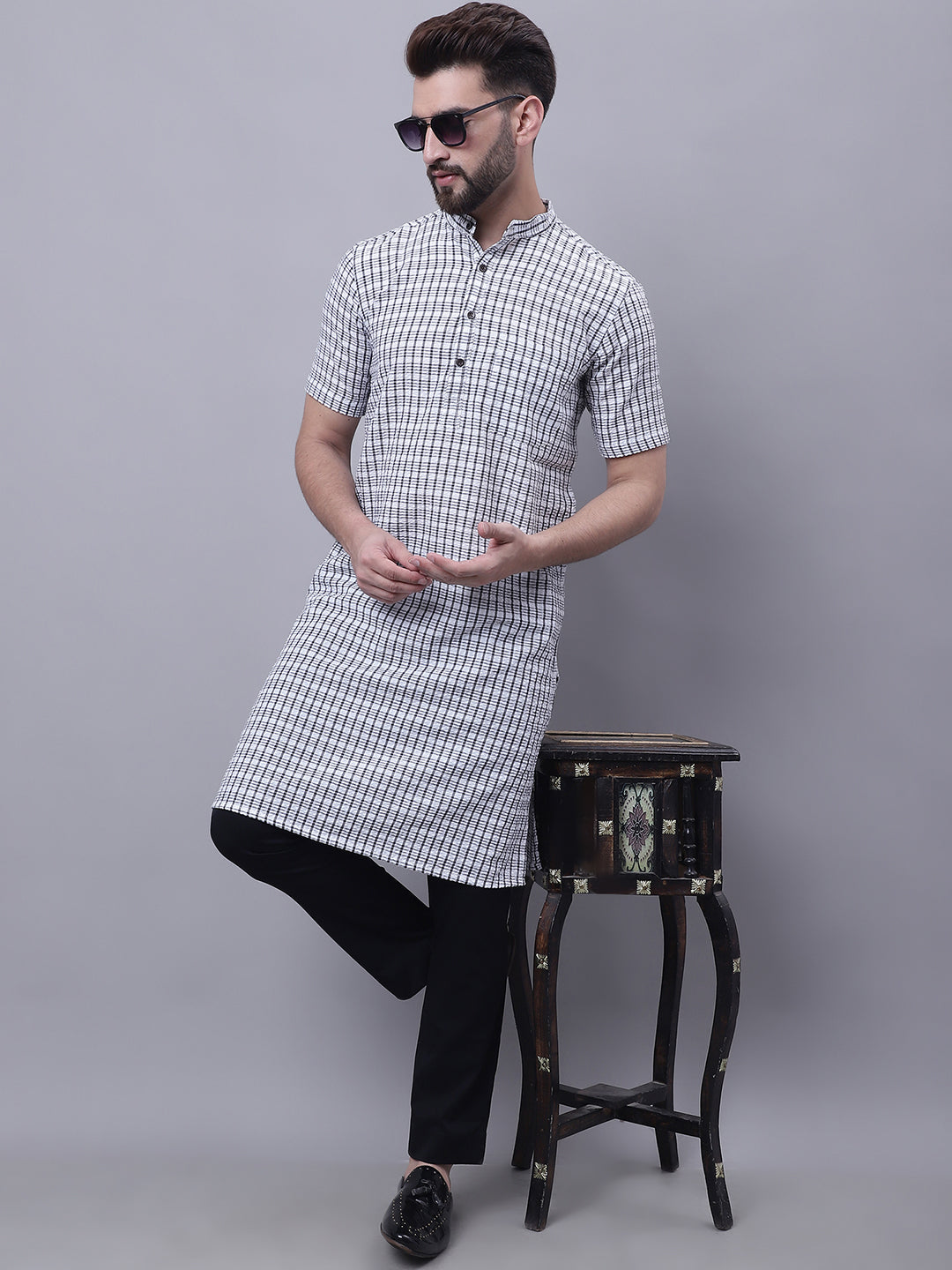Even Apparels Multi Pure Cotton Short Sleeves Kurta With Band Collar | Swadesiicart