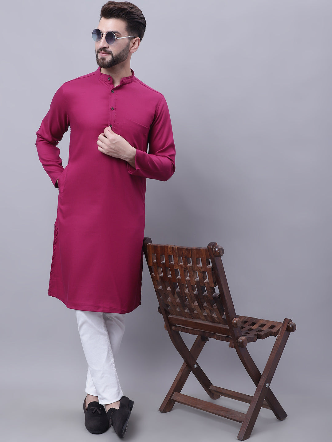 Even Apparels Wine Pure Cotton Kurta With Band Collar | Swadesiicart