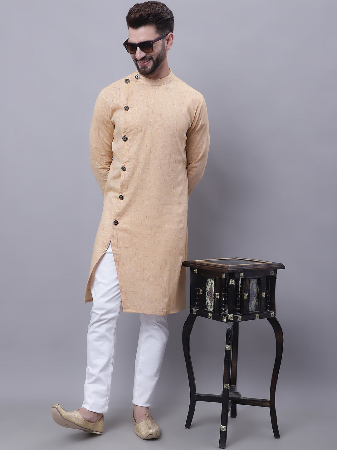 Even Apparels Beige Sherwani Kurta With Asymetrical Cut | Swadesiicart