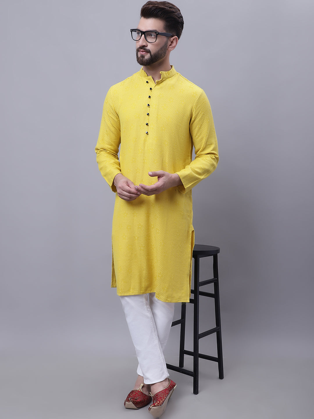Even Apparels Yellow Pure Cotton Kurta With Band Collar | Swadesiicart