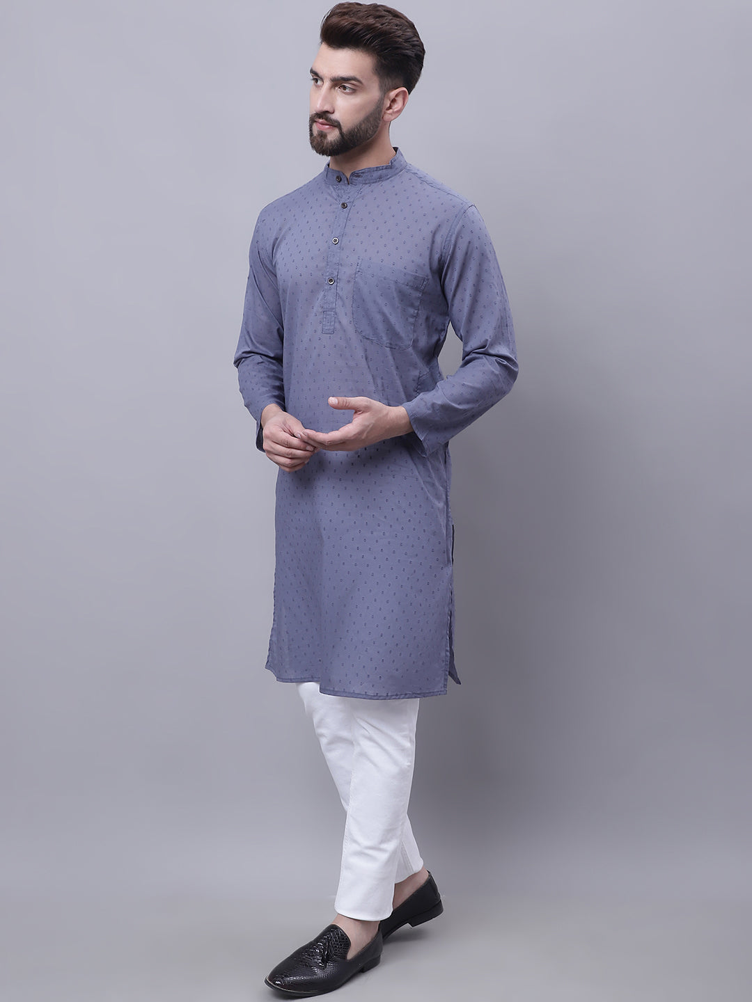 Even Apparels Grey Pure Cotton Kurta With Band Collar | Swadesiicart