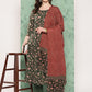 InWeave Women's Green Floral Motif Nyra Kurta Set With Dupatta - Swadesiicart