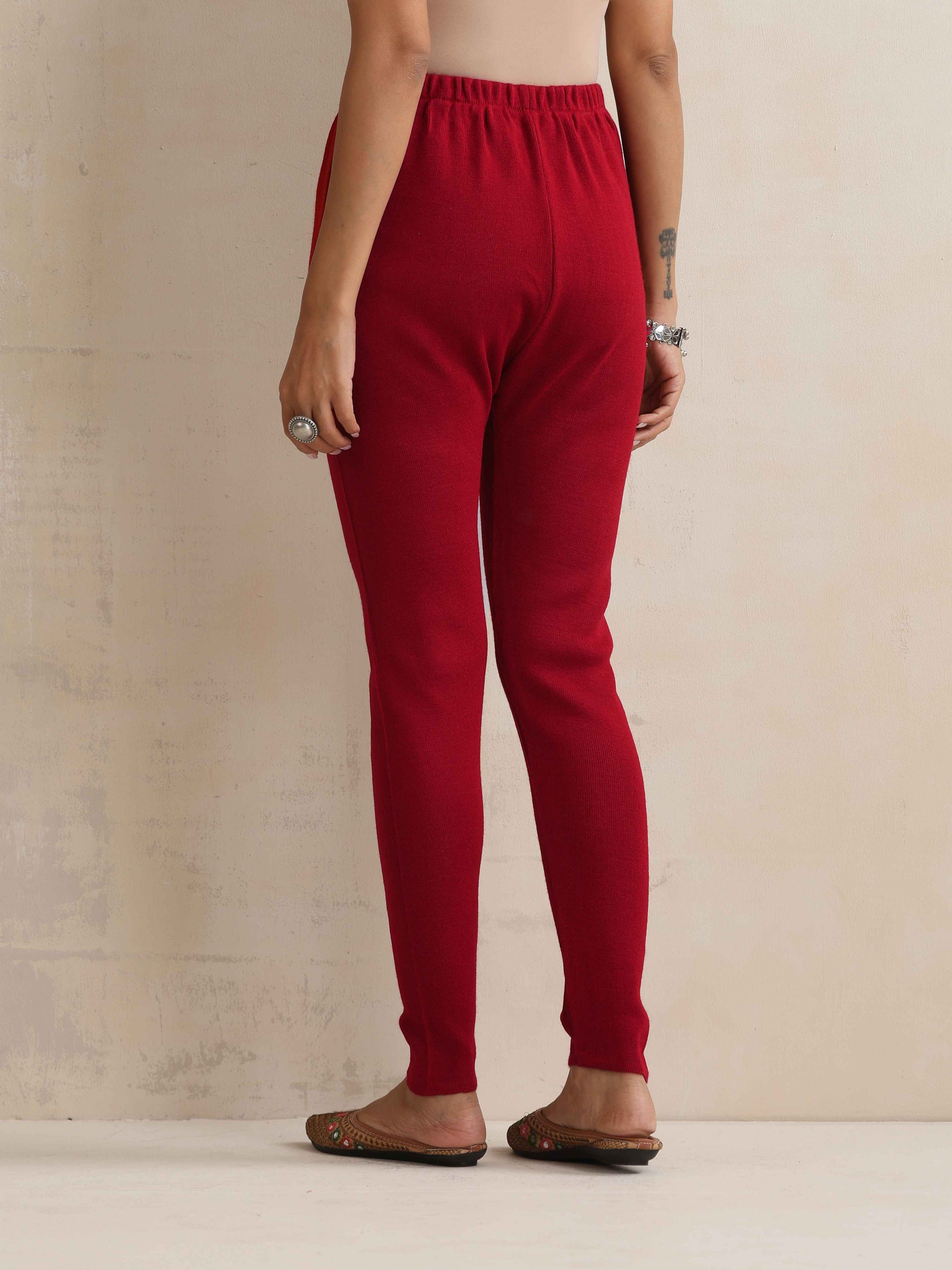 trueBrowns Maroon Woollen Leggings | Swadesiicart