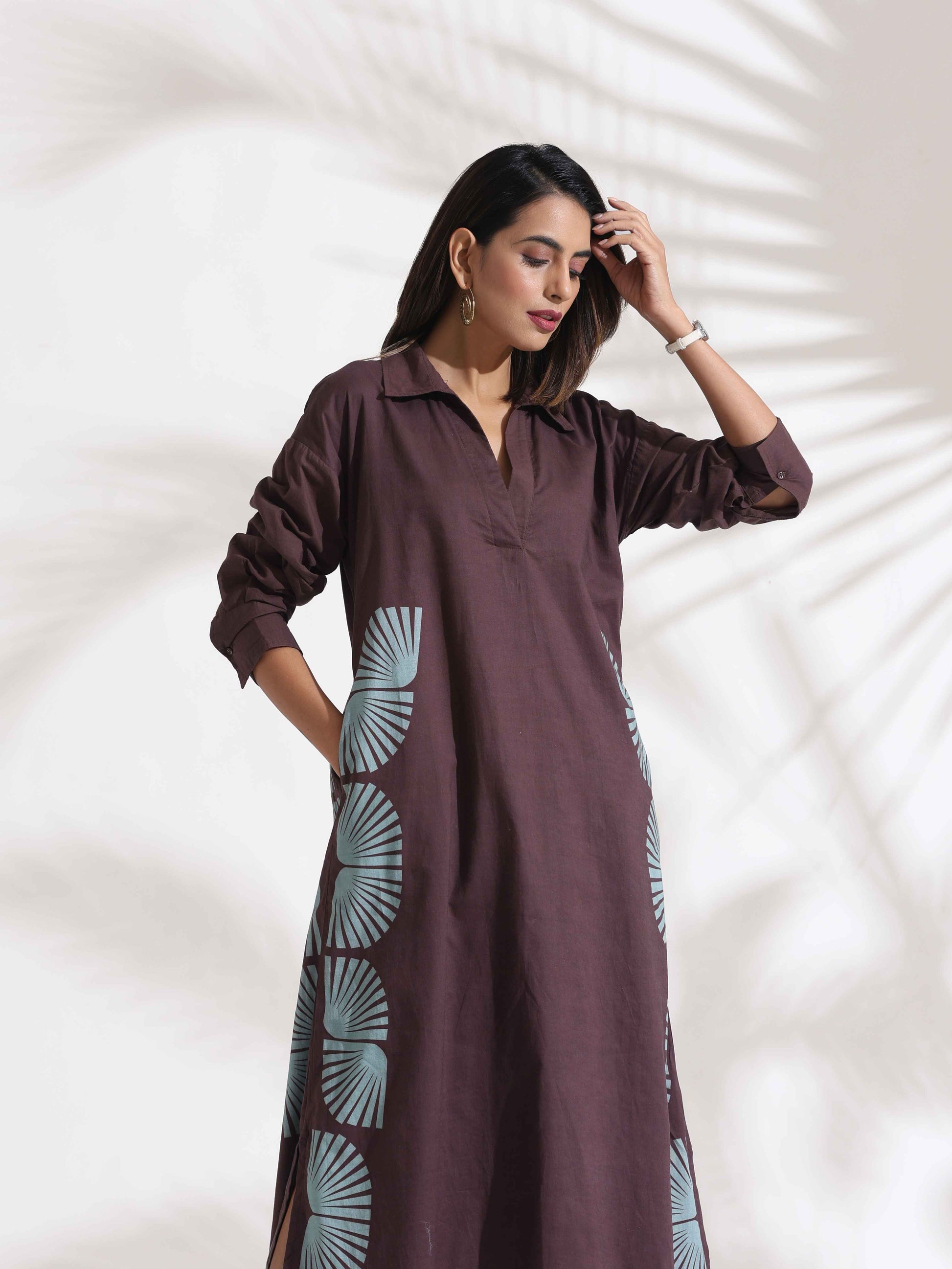 trueBrowns Cola Cotton Print A-line Dress | Swadesiicart