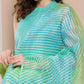 InWeave Women's Teal Lurex Boho Kurta Set With Aqua Leh Organza Dupatta - Swadesiicart