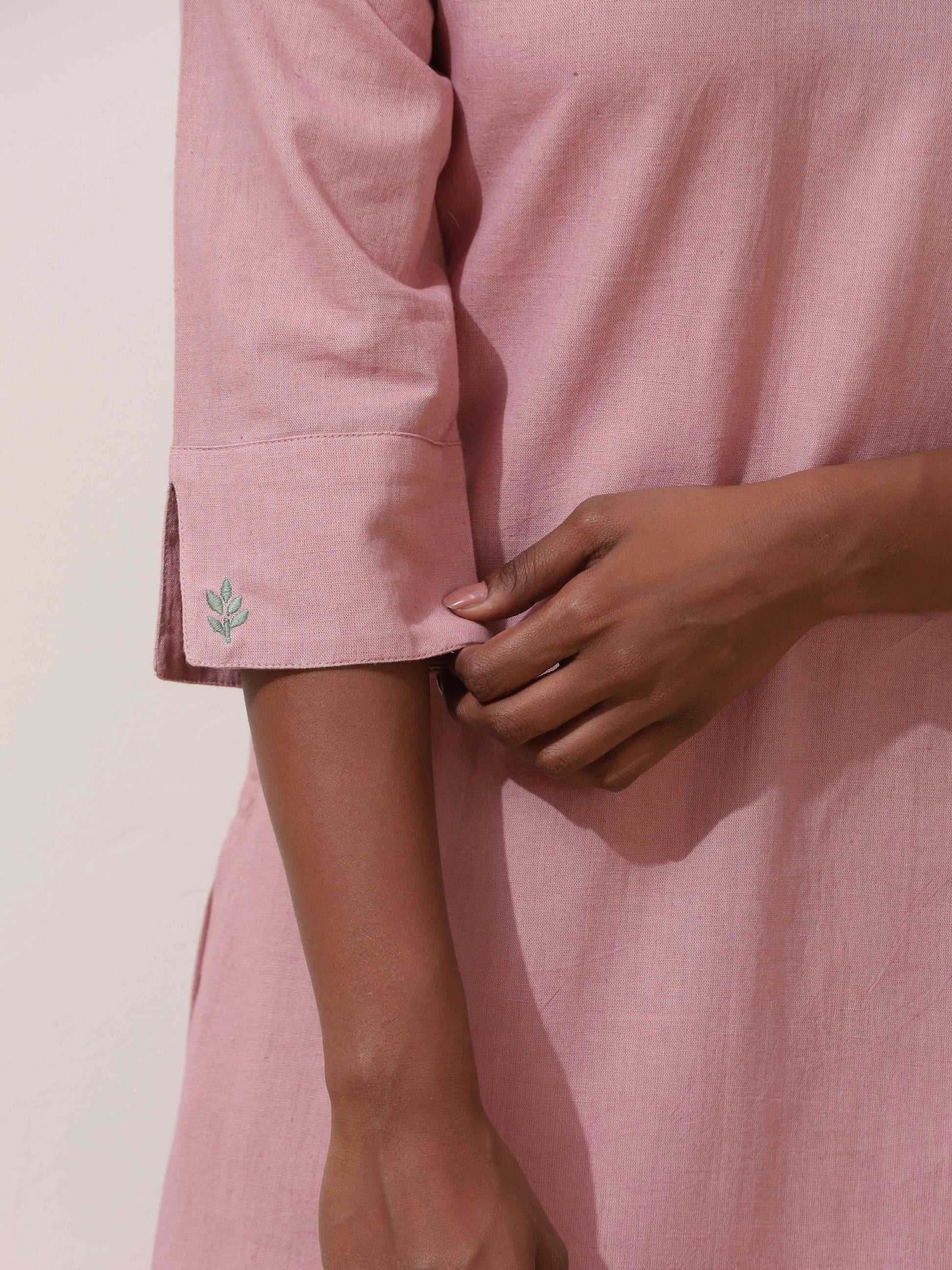 trueBrowns Pink Cotton Linen Kurta Co-Ord Set - Swadesiicart