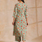 trueBrowns Seafoam Green Overall Floral Block Print Cotton Angrakha Pant Set | Swadesiicart
