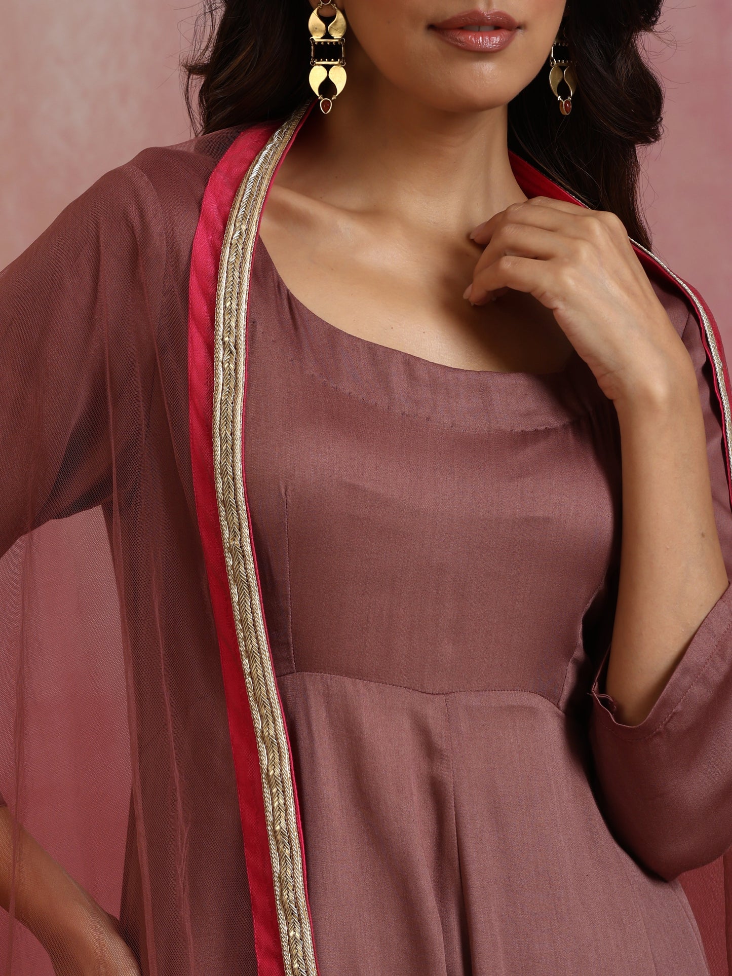 trueBrowns Brown Modal Anarkali Kurta Set | Swadesiicart