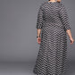 Ahalyaa Plus Size Chevron Print Crepe Mandarin Collar A-line Midi Ethnic Dress | Swadesiicart